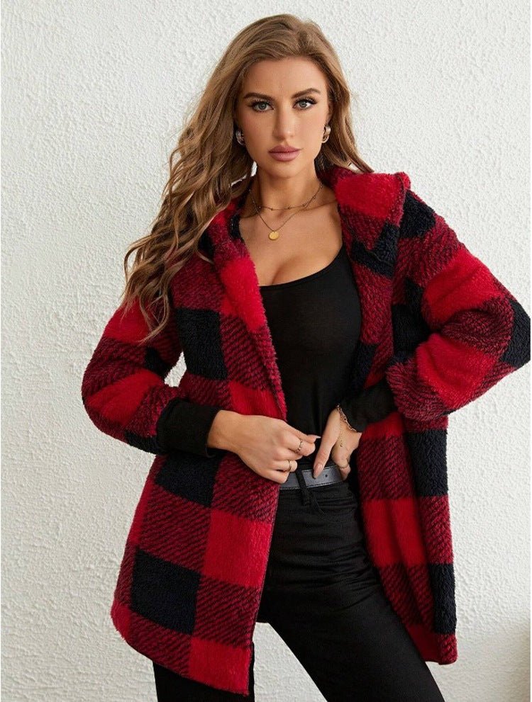 Fashionable Style Loose Plaid Color - Blocked Knitted Cardigan Women's Sweater - 𝐝𝐮𝐯𝐥𝐚𝐬𝐡𝐨𝐩.𝐜𝐨𝐦