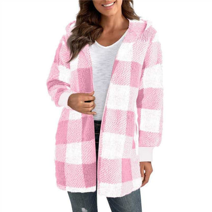 Fashionable Style Loose Plaid Color - Blocked Knitted Cardigan Women's Sweater - 𝐝𝐮𝐯𝐥𝐚𝐬𝐡𝐨𝐩.𝐜𝐨𝐦