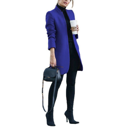 Fashionable Style Solid Color Stand Collar Wool Coat - 𝐝𝐮𝐯𝐥𝐚𝐬𝐡𝐨𝐩.𝐜𝐨𝐦