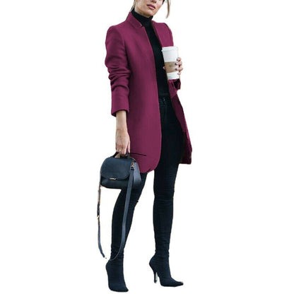 Fashionable Style Solid Color Stand Collar Wool Coat - 𝐝𝐮𝐯𝐥𝐚𝐬𝐡𝐨𝐩.𝐜𝐨𝐦