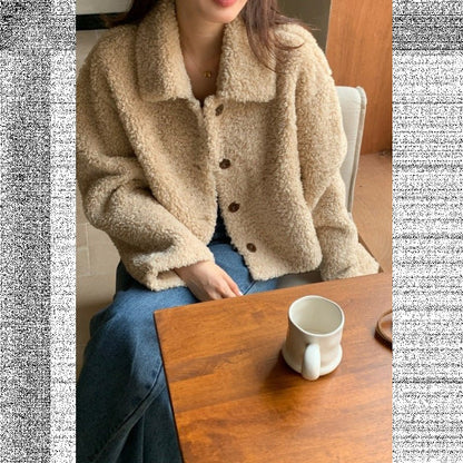 Fleece Coat for Women Plus Size Loose Fit,Short Length Double - Sided Fleece, Warm and Thickened, Casual Outerwear - 𝐝𝐮𝐯𝐥𝐚𝐬𝐡𝐨𝐩.𝐜𝐨𝐦