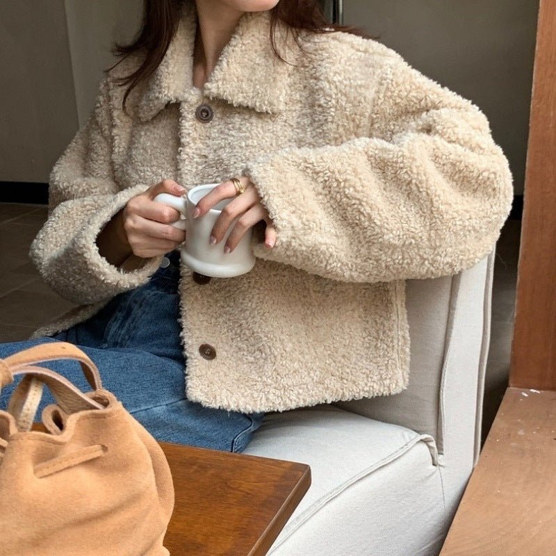 Fleece Coat for Women Plus Size Loose Fit,Short Length Double - Sided Fleece, Warm and Thickened, Casual Outerwear - 𝐝𝐮𝐯𝐥𝐚𝐬𝐡𝐨𝐩.𝐜𝐨𝐦