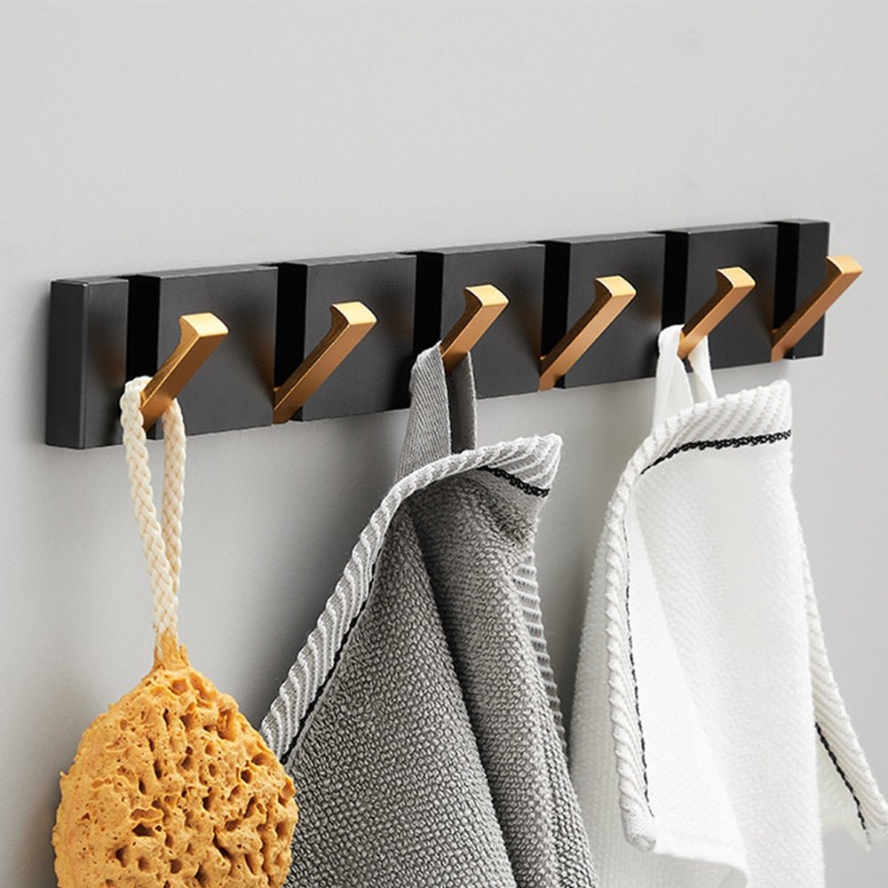 Folding Towel Hanger 2ways Installation Wall Hooks Coat Clothes Holder for Bathroom Kitchen Bedroom Hallway, Black Gold - 𝐝𝐮𝐯𝐥𝐚𝐬𝐡𝐨𝐩.𝐜𝐨𝐦