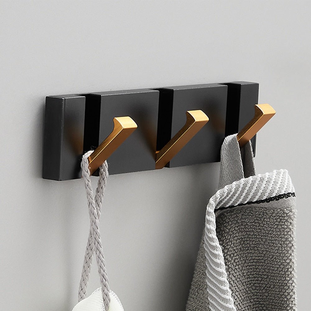 Folding Towel Hanger 2ways Installation Wall Hooks Coat Clothes Holder for Bathroom Kitchen Bedroom Hallway, Black Gold - 𝐝𝐮𝐯𝐥𝐚𝐬𝐡𝐨𝐩.𝐜𝐨𝐦