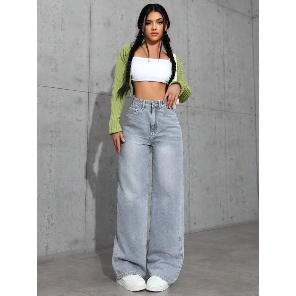 High Waist Straight Leg Jeans Women's Summer New Loose Casual Long Pants Wish Trendy Brand Cross - Border Fashionable Denim - 𝐝𝐮𝐯𝐥𝐚𝐬𝐡𝐨𝐩.𝐜𝐨𝐦