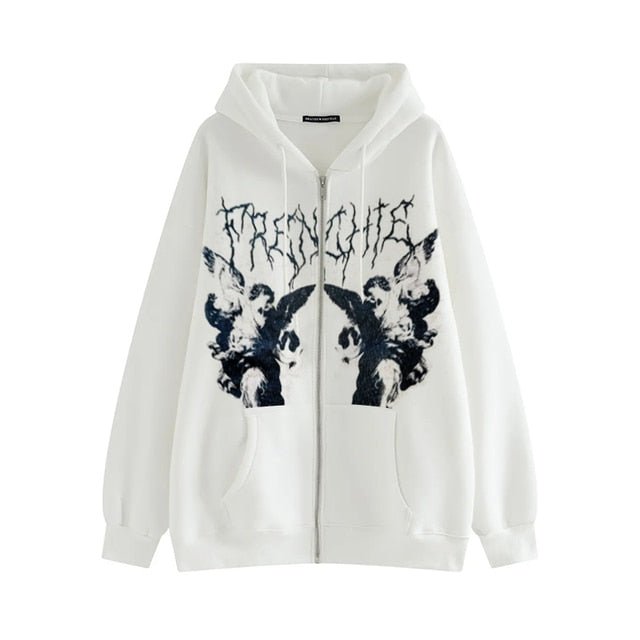 Hip Hop Streetwear Women Hoodies Goth Angel Dark Print Zipper Jacket Coat - 𝐃𝐔𝐕𝐋𝐀𝐒𝐇𝐎𝐏