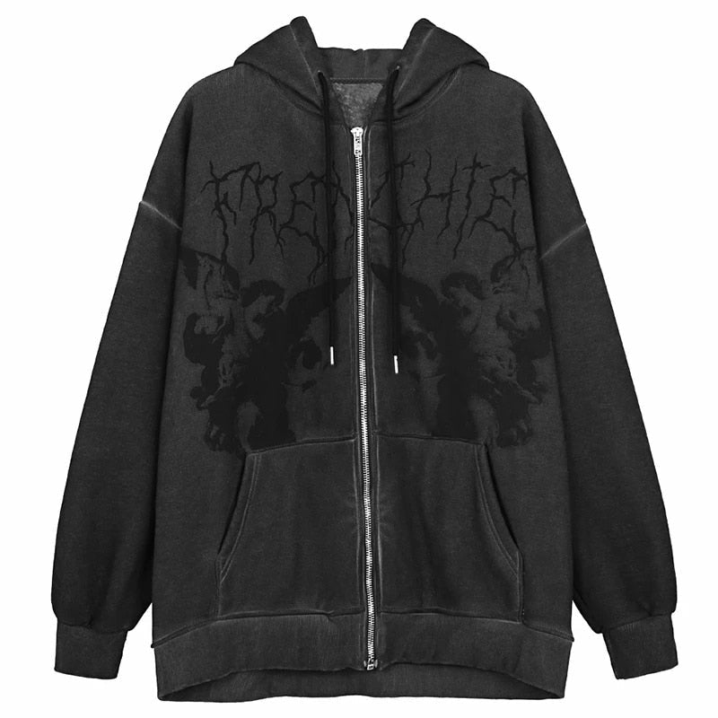 Hip Hop Streetwear Women Hoodies Goth Angel Dark Print Zipper Jacket Coat - 𝐃𝐔𝐕𝐋𝐀𝐒𝐇𝐎𝐏