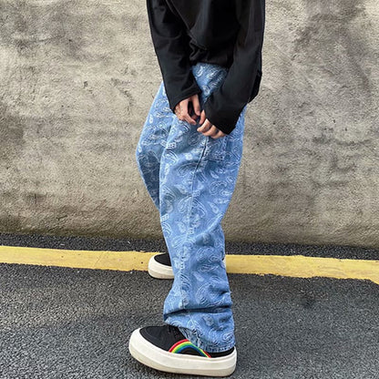 Jeans men's trendy straight leg loose Japanese pants trend Korean wide leg - 𝐃𝐔𝐕𝐋𝐀𝐒𝐇𝐎𝐏
