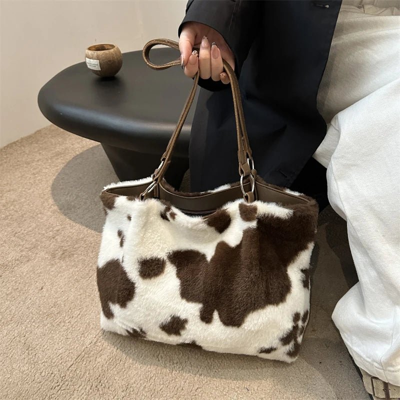 Large Capacity Shopper Bags For Women Winter Travel Tote Bag Cow Printing Plush Shoulder Bag Ladies Handbag Designer Bolsos - 𝐝𝐮𝐯𝐥𝐚𝐬𝐡𝐨𝐩.𝐜𝐨𝐦