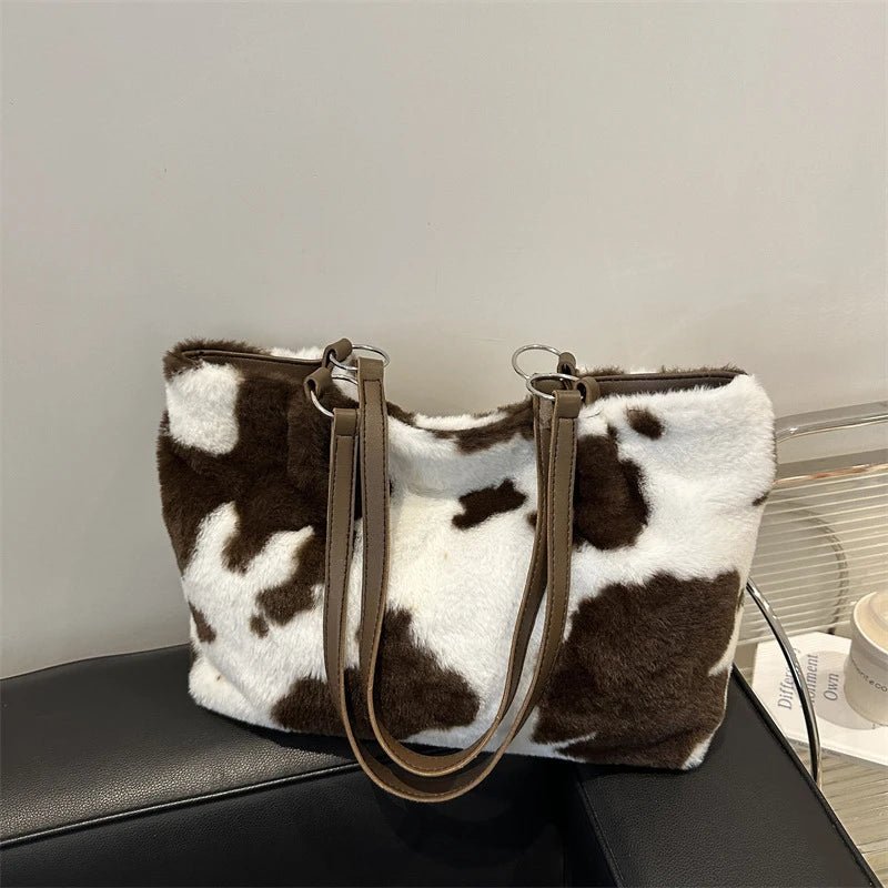 Large Capacity Shopper Bags For Women Winter Travel Tote Bag Cow Printing Plush Shoulder Bag Ladies Handbag Designer Bolsos - 𝐝𝐮𝐯𝐥𝐚𝐬𝐡𝐨𝐩.𝐜𝐨𝐦