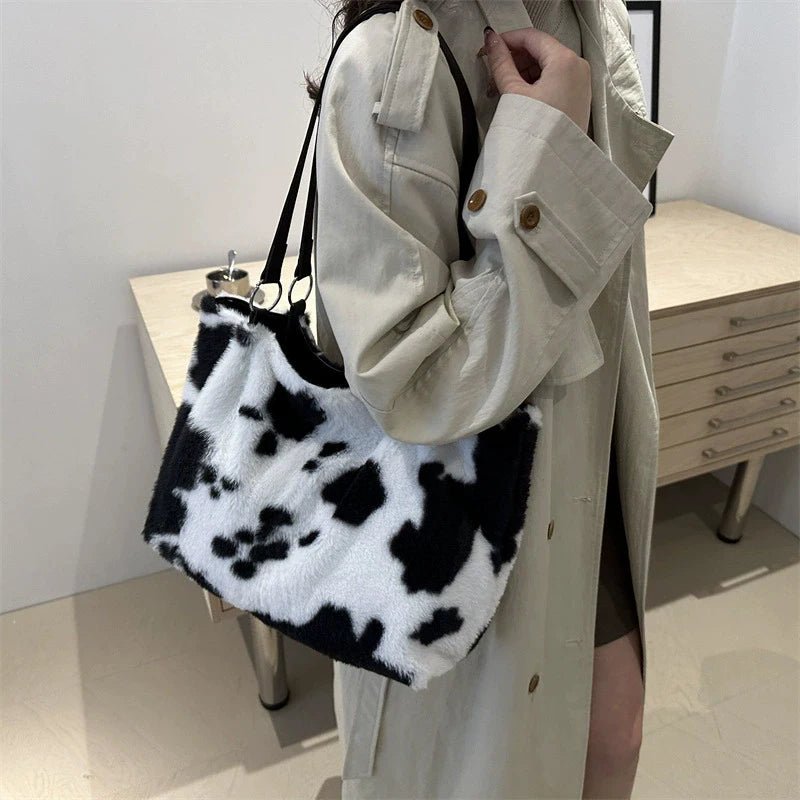 Large Capacity Shopper Bags For Women Winter Travel Tote Bag Cow Printing Plush Shoulder Bag Ladies Handbag Designer Bolsos - 𝐝𝐮𝐯𝐥𝐚𝐬𝐡𝐨𝐩.𝐜𝐨𝐦