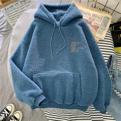 Loose Pocket Hoodies Womens Fleece Flannel Pullover Female Sweatshirt - 𝐝𝐮𝐯𝐥𝐚𝐬𝐡𝐨𝐩.𝐜𝐨𝐦