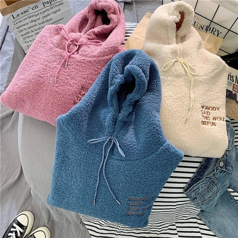 Loose Pocket Hoodies Womens Fleece Flannel Pullover Female Sweatshirt - 𝐝𝐮𝐯𝐥𝐚𝐬𝐡𝐨𝐩.𝐜𝐨𝐦