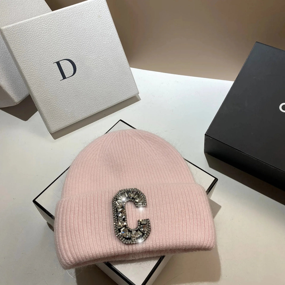 Luxury Rhinestone Letter C Knitted Hat Real Rabbit Fur Women Men Winter Warm Beanie Ear Protection Sking Skullies Beanies Cap - 𝐝𝐮𝐯𝐥𝐚𝐬𝐡𝐨𝐩.𝐜𝐨𝐦