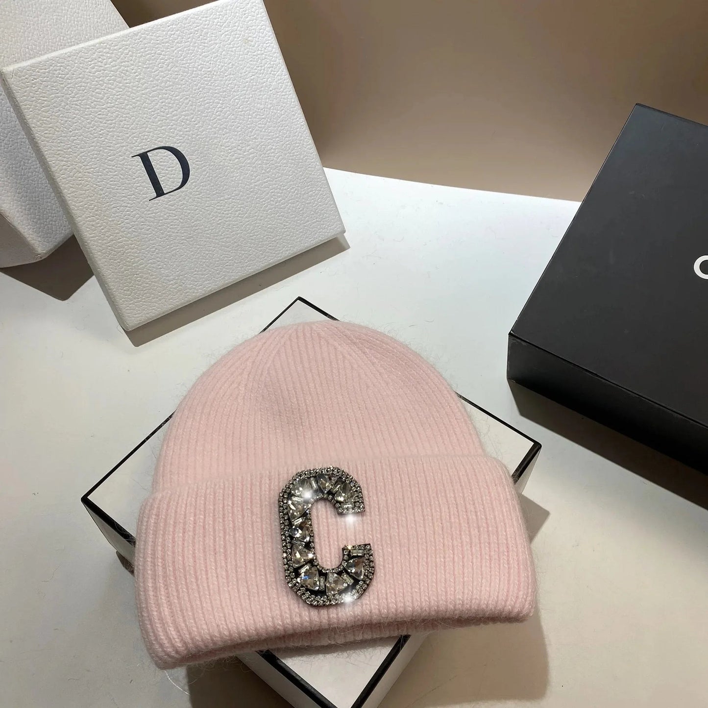Luxury Rhinestone Letter C Knitted Hat Real Rabbit Fur Women Men Winter Warm Beanie Ear Protection Sking Skullies Beanies Cap - 𝐝𝐮𝐯𝐥𝐚𝐬𝐡𝐨𝐩.𝐜𝐨𝐦
