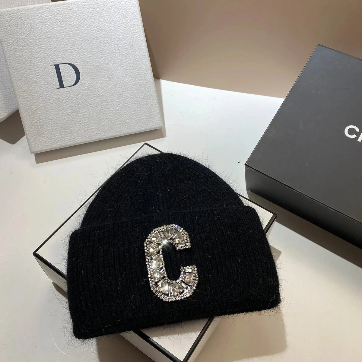 Luxury Rhinestone Letter C Knitted Hat Real Rabbit Fur Women Men Winter Warm Beanie Ear Protection Sking Skullies Beanies Cap - 𝐝𝐮𝐯𝐥𝐚𝐬𝐡𝐨𝐩.𝐜𝐨𝐦