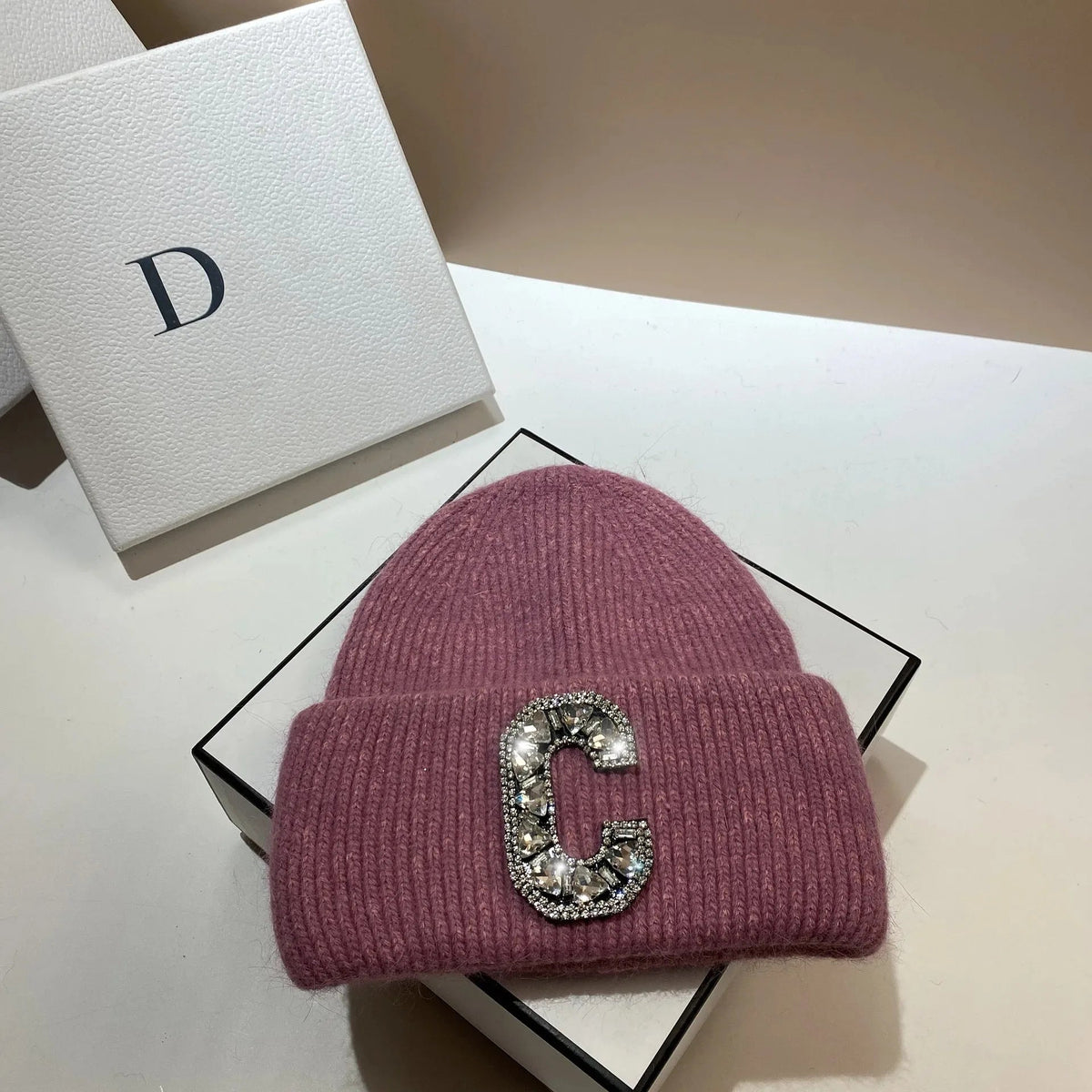 Luxury Rhinestone Letter C Knitted Hat Real Rabbit Fur Women Men Winter Warm Beanie Ear Protection Sking Skullies Beanies Cap - 𝐝𝐮𝐯𝐥𝐚𝐬𝐡𝐨𝐩.𝐜𝐨𝐦