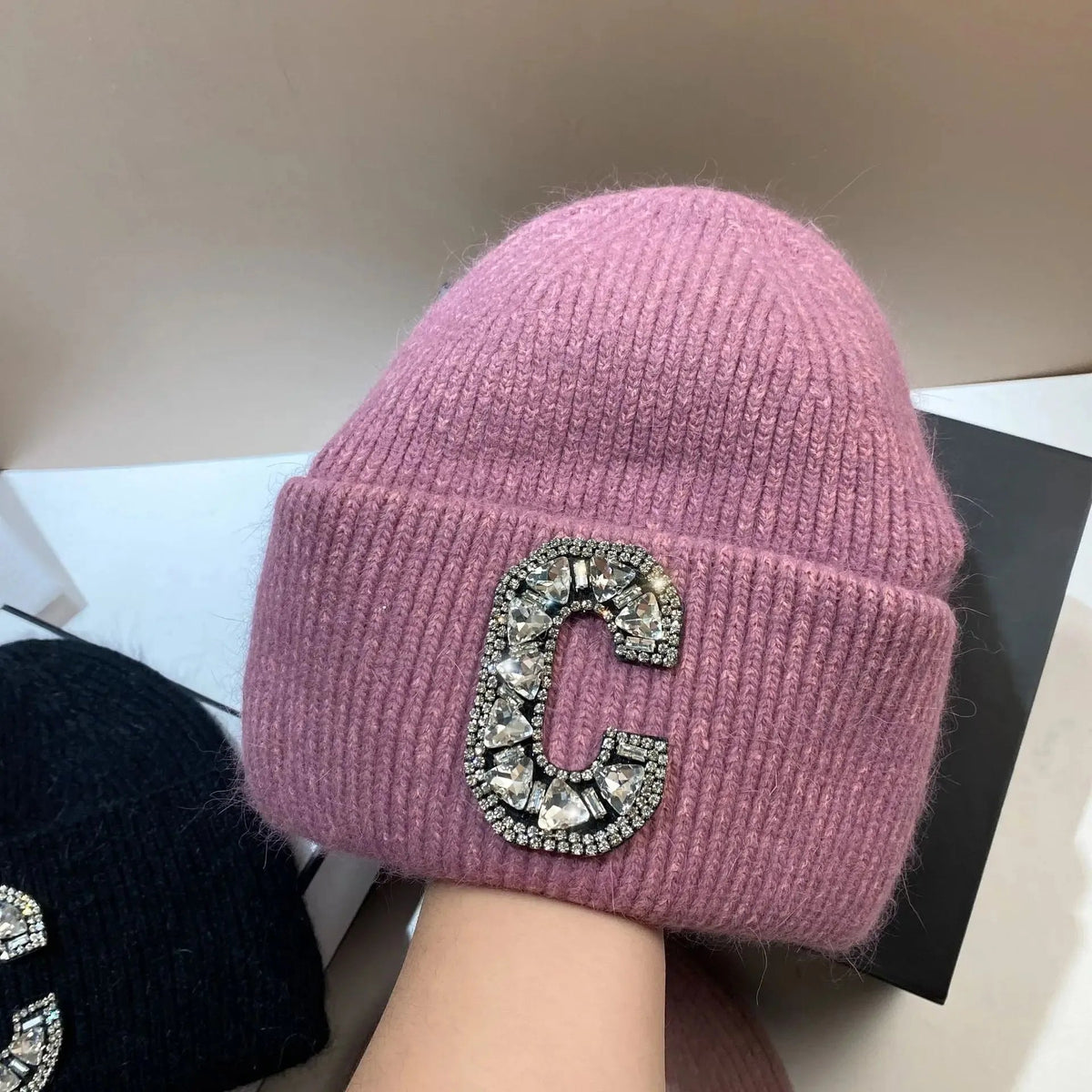 Luxury Rhinestone Letter C Knitted Hat Real Rabbit Fur Women Men Winter Warm Beanie Ear Protection Sking Skullies Beanies Cap - 𝐝𝐮𝐯𝐥𝐚𝐬𝐡𝐨𝐩.𝐜𝐨𝐦