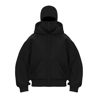 Men and women Balaclava Y2K Gothic Harajuku winter Warm new item double hooded sweatshirt men's hooded mask zipper sports Jacket - 𝐃𝐔𝐕𝐋𝐀𝐒𝐇𝐎𝐏