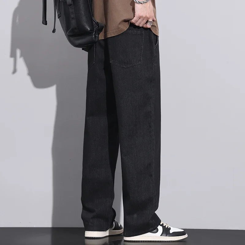 Men Dark Blue Blue Stretch Elastic Waist Denim Pants Streetwear Loose Full Length Trousers Straight Wide Leg Drawstring Jeans - 𝐃𝐔𝐕𝐋𝐀𝐒𝐇𝐎𝐏