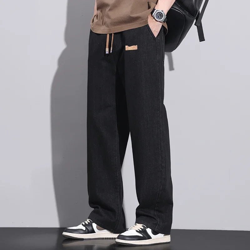 Men Dark Blue Blue Stretch Elastic Waist Denim Pants Streetwear Loose Full Length Trousers Straight Wide Leg Drawstring Jeans - 𝐝𝐮𝐯𝐥𝐚𝐬𝐡𝐨𝐩.𝐜𝐨𝐦