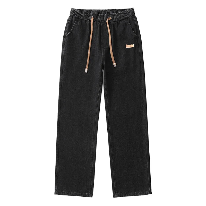 Men Dark Blue Blue Stretch Elastic Waist Denim Pants Streetwear Loose Full Length Trousers Straight Wide Leg Drawstring Jeans - 𝐃𝐔𝐕𝐋𝐀𝐒𝐇𝐎𝐏