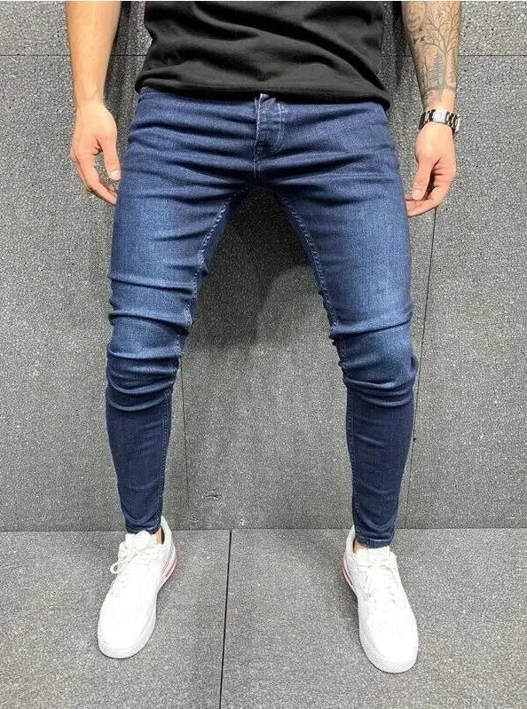 Men Jeans Knee Hole Ripped Stretch Skinny Denim Pants Solid Color Black Blue Autumn Summer Hip - Hop Style Slim Fit Trousers S - 4XL - 𝐝𝐮𝐯𝐥𝐚𝐬𝐡𝐨𝐩.𝐜𝐨𝐦