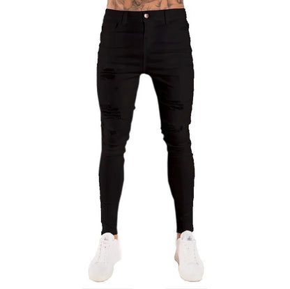 Men Jeans Knee Hole Ripped Stretch Skinny Denim Pants Solid Color Black Blue Autumn Summer Hip - Hop Style Slim Fit Trousers S - 4XL - 𝐃𝐔𝐕𝐋𝐀𝐒𝐇𝐎𝐏
