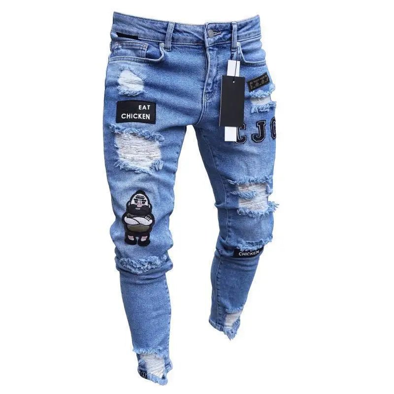 Men Jeans Knee Hole Ripped Stretch Skinny Denim Pants Solid Color Black Blue Autumn Summer Hip - Hop Style Slim Fit Trousers S - 4XL - 𝐝𝐮𝐯𝐥𝐚𝐬𝐡𝐨𝐩.𝐜𝐨𝐦