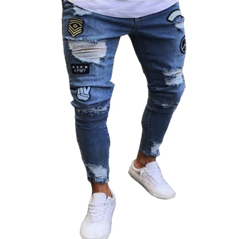 Men Jeans Knee Hole Ripped Stretch Skinny Denim Pants Solid Color Black Blue Autumn Summer Hip - Hop Style Slim Fit Trousers S - 4XL - 𝐃𝐔𝐕𝐋𝐀𝐒𝐇𝐎𝐏