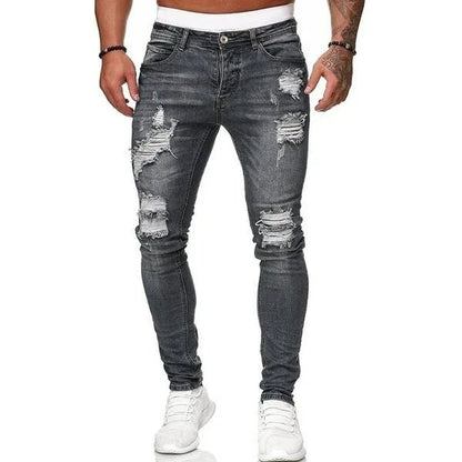 Men Jeans Knee Hole Ripped Stretch Skinny Denim Pants Solid Color Black Blue Autumn Summer Hip - Hop Style Slim Fit Trousers S - 4XL - 𝐝𝐮𝐯𝐥𝐚𝐬𝐡𝐨𝐩.𝐜𝐨𝐦