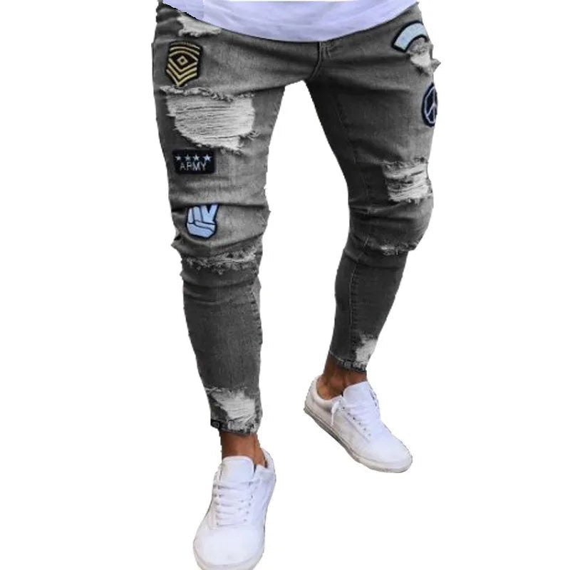 Men Jeans Knee Hole Ripped Stretch Skinny Denim Pants Solid Color Black Blue Autumn Summer Hip - Hop Style Slim Fit Trousers S - 4XL - 𝐃𝐔𝐕𝐋𝐀𝐒𝐇𝐎𝐏