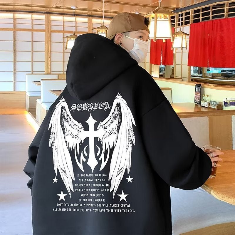 Men's Cross Wings Trendy Loose Lazy Style Casual Hoodie Jacket - 𝐝𝐮𝐯𝐥𝐚𝐬𝐡𝐨𝐩.𝐜𝐨𝐦