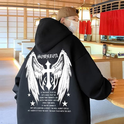 Men's Cross Wings Trendy Loose Lazy Style Casual Hoodie Jacket - 𝐝𝐮𝐯𝐥𝐚𝐬𝐡𝐨𝐩.𝐜𝐨𝐦
