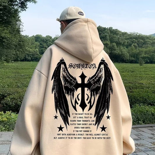 Men's Cross Wings Trendy Loose Lazy Style Casual Hoodie Jacket - 𝐝𝐮𝐯𝐥𝐚𝐬𝐡𝐨𝐩.𝐜𝐨𝐦