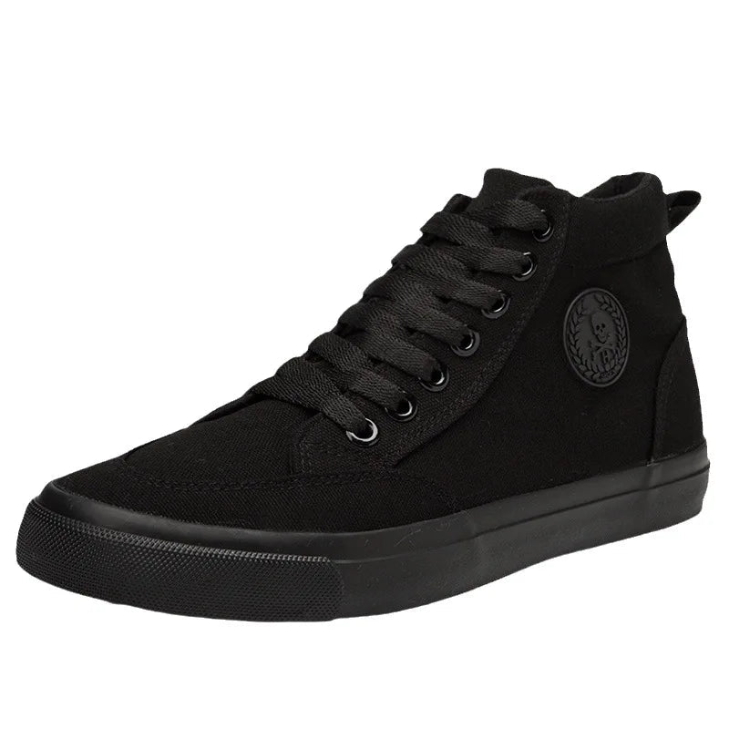 Men's High - Top Canvas Sneakers Slip - On Lace - Up Casual All - Black Basic Skate Shoes for Students Flat Sole Comfortable Sport Shoes - 𝐃𝐔𝐕𝐋𝐀𝐒𝐇𝐎𝐏