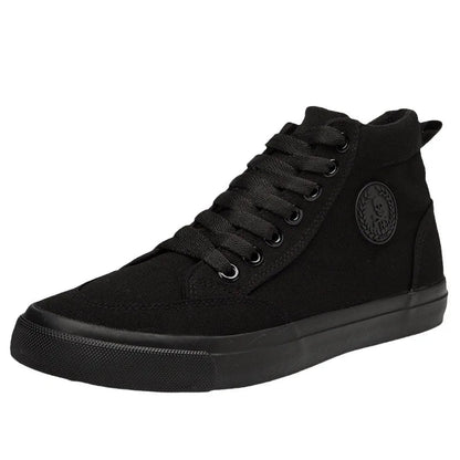 Men's High - Top Canvas Sneakers Slip - On Lace - Up Casual All - Black Basic Skate Shoes for Students Flat Sole Comfortable Sport Shoes - 𝐃𝐔𝐕𝐋𝐀𝐒𝐇𝐎𝐏