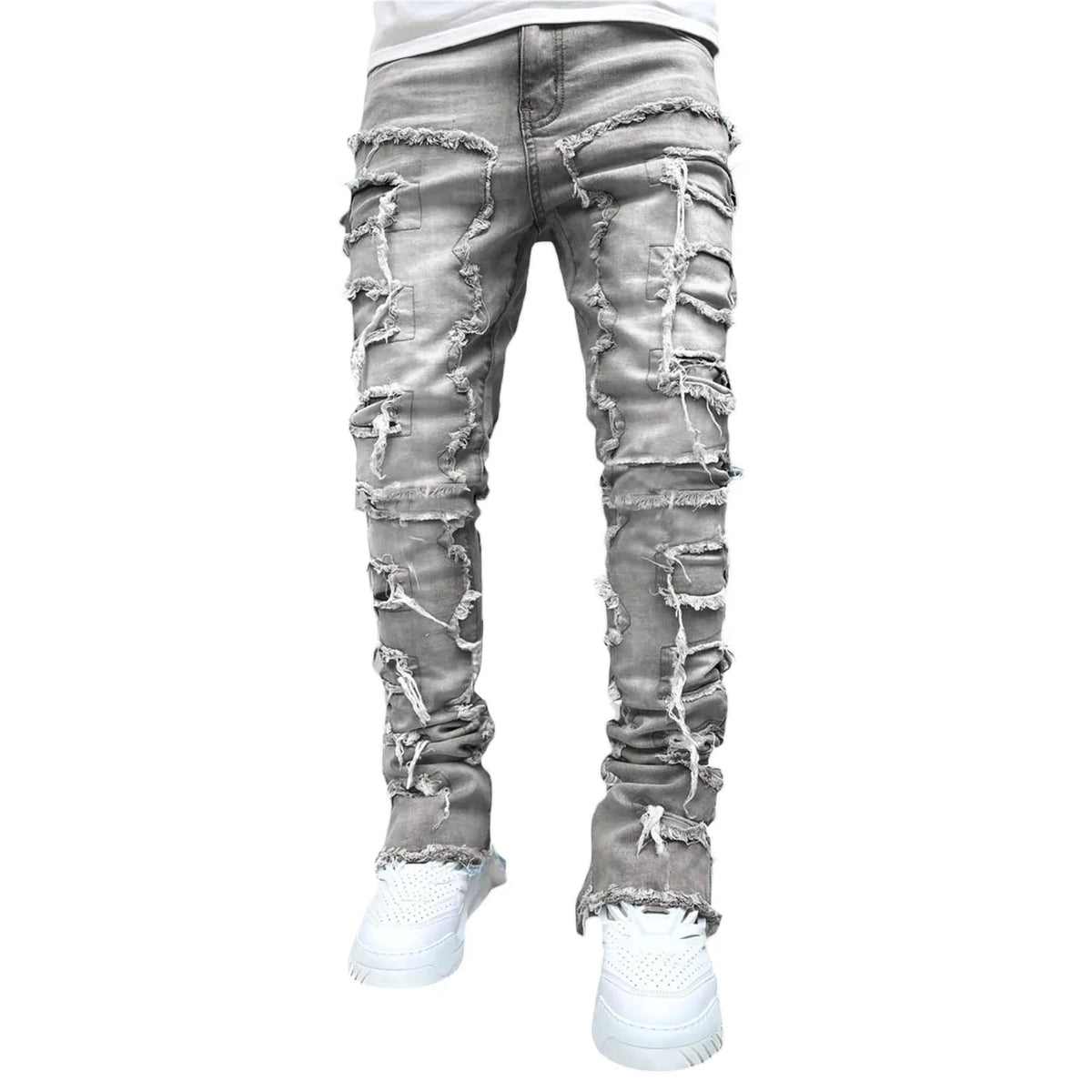 Men's Regular Fit Stacked Jeans Ripped Slim Fit Patch Distressed Destroyed Straight Denim Pants Hip Hop Streetwear Trouser Cloth - 𝐝𝐮𝐯𝐥𝐚𝐬𝐡𝐨𝐩.𝐜𝐨𝐦