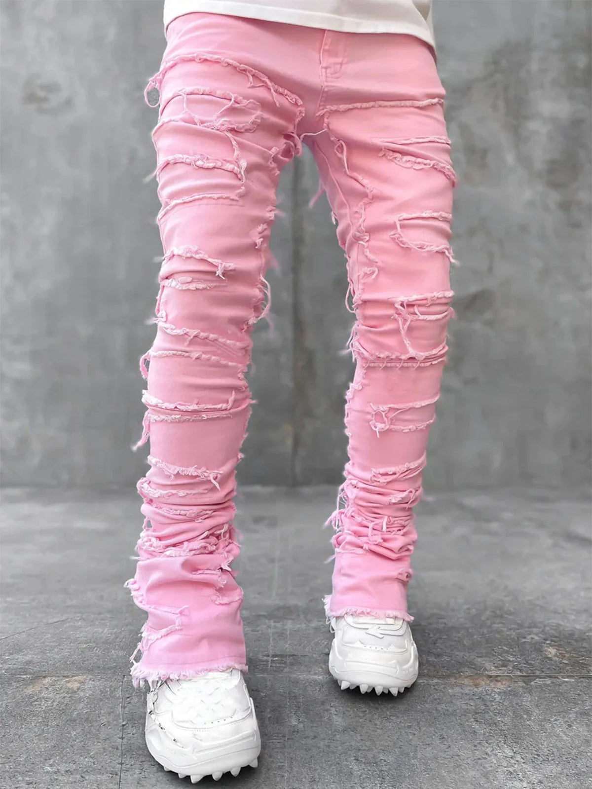 Men's Regular Fit Stacked Jeans Ripped Slim Fit Patch Distressed Destroyed Straight Denim Pants Hip Hop Streetwear Trouser Cloth - 𝐝𝐮𝐯𝐥𝐚𝐬𝐡𝐨𝐩.𝐜𝐨𝐦