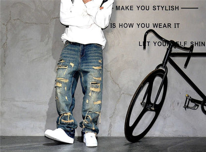 Mens Ripped Baggy Jeans Distressed Denim Streetwear Skateboard Pants Straight Leg Patchwork Oversized Urban Fashion Workwear - 𝐝𝐮𝐯𝐥𝐚𝐬𝐡𝐨𝐩.𝐜𝐨𝐦