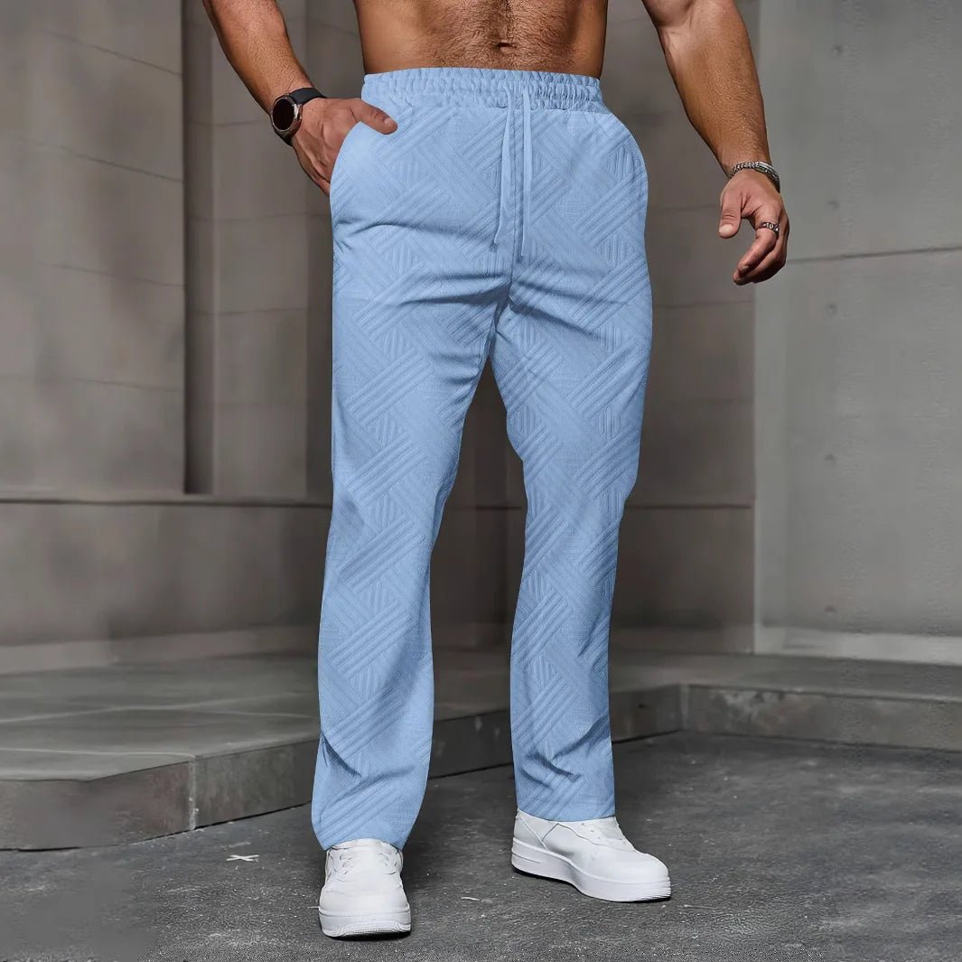 Men's sporty casual trousers, fashionable jacquard elastic waist street pants, solid - color loose all - season pants - 𝐝𝐮𝐯𝐥𝐚𝐬𝐡𝐨𝐩.𝐜𝐨𝐦