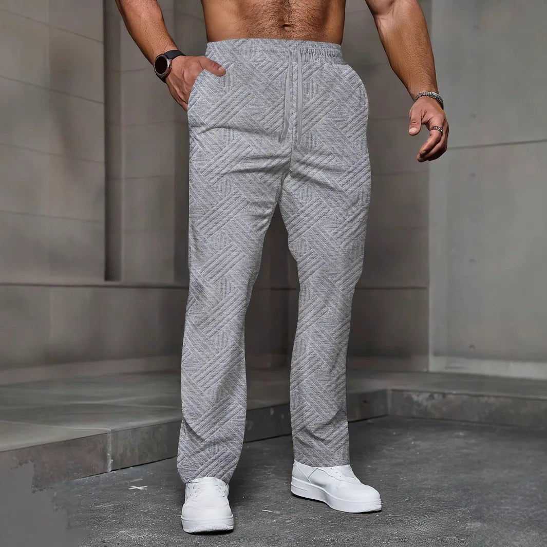 Men's sporty casual trousers, fashionable jacquard elastic waist street pants, solid - color loose all - season pants - 𝐃𝐔𝐕𝐋𝐀𝐒𝐇𝐎𝐏