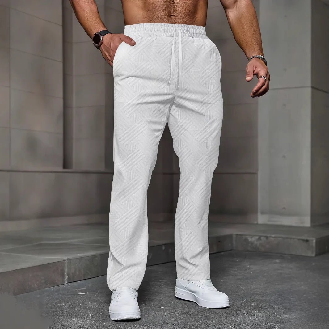 Men's sporty casual trousers, fashionable jacquard elastic waist street pants, solid - color loose all - season pants - 𝐝𝐮𝐯𝐥𝐚𝐬𝐡𝐨𝐩.𝐜𝐨𝐦