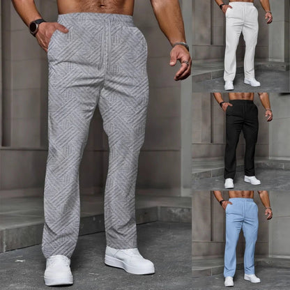 Men's sporty casual trousers, fashionable jacquard elastic waist street pants, solid - color loose all - season pants - 𝐝𝐮𝐯𝐥𝐚𝐬𝐡𝐨𝐩.𝐜𝐨𝐦