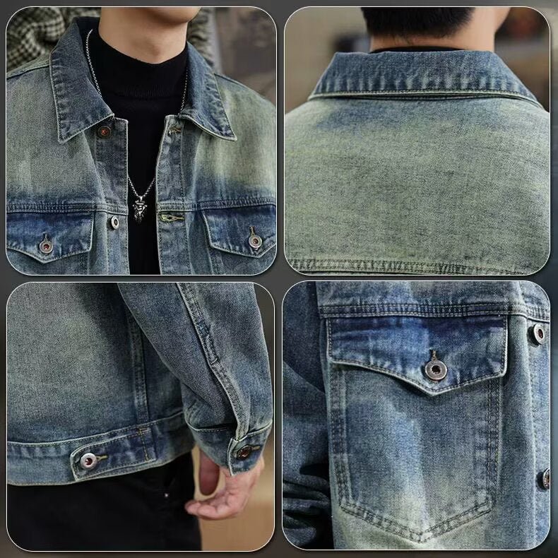 Men's washed vintage denim jacket for men - 𝐃𝐔𝐕𝐋𝐀𝐒𝐇𝐎𝐏