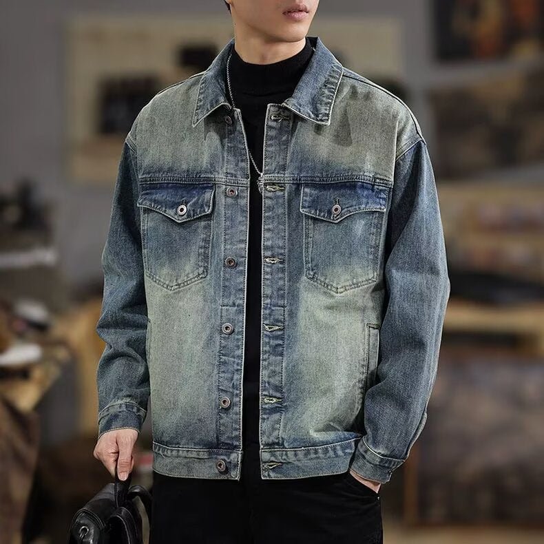 Men's washed vintage denim jacket for men - 𝐃𝐔𝐕𝐋𝐀𝐒𝐇𝐎𝐏