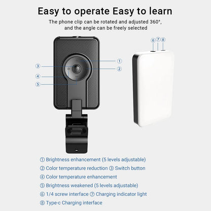 Mobile phone fill light 5 color temperature mini portable live video conference fill light - 𝐝𝐮𝐯𝐥𝐚𝐬𝐡𝐨𝐩.𝐜𝐨𝐦