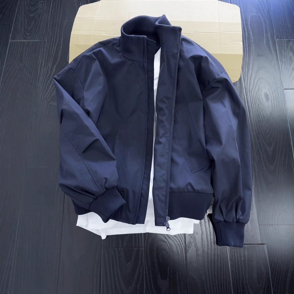 Navy Blue Stand Collar Pilot Jacket Men's Winter Stylish Short Coat Couple High Street Unique Baseball Jacket - 𝐃𝐔𝐕𝐋𝐀𝐒𝐇𝐎𝐏