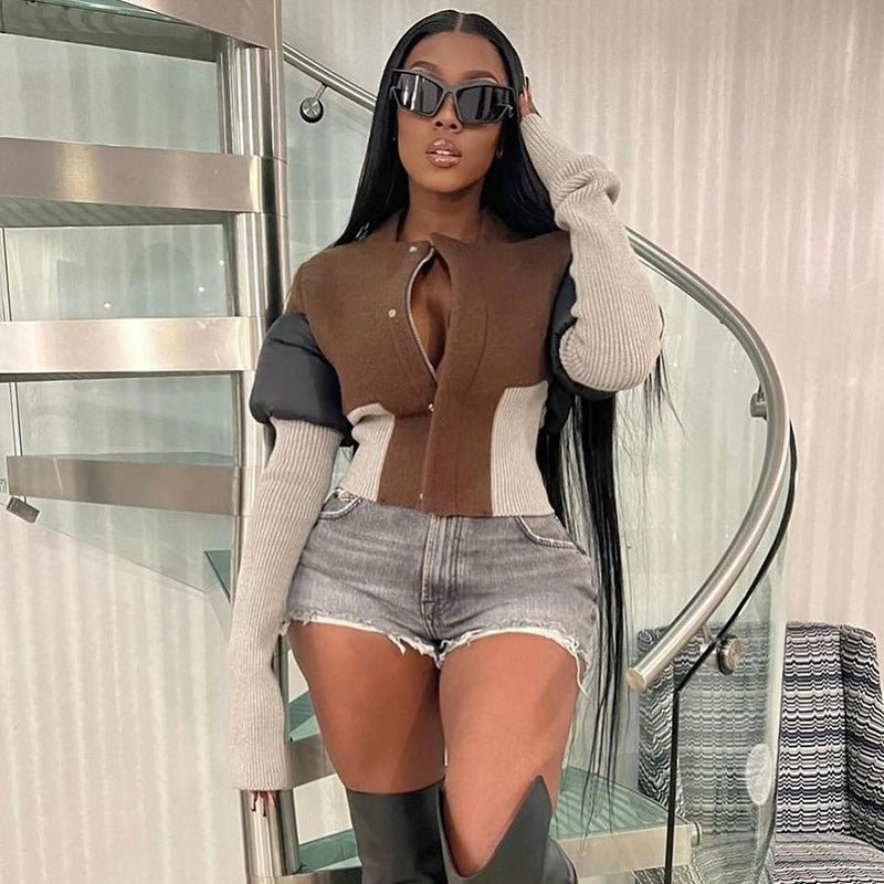 New Autumn Women's Personalized Street Trendy Non standard Splicing Hidden Button Casual Top - 𝐃𝐔𝐕𝐋𝐀𝐒𝐇𝐎𝐏