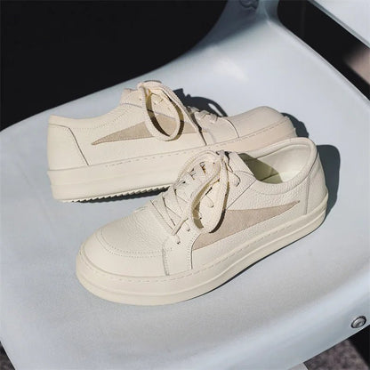 New Men Genuine Leather Casual Shoes Fashion Thick - soled Flat Skate Shoes Young Man Lace - up Sneaker 36 - 46 - 𝐃𝐔𝐕𝐋𝐀𝐒𝐇𝐎𝐏